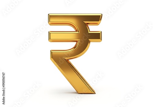 Golden indian rupee symbol on a white background.