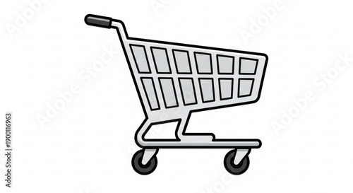A minimalist vector graphic of a shopping cart on a white background
