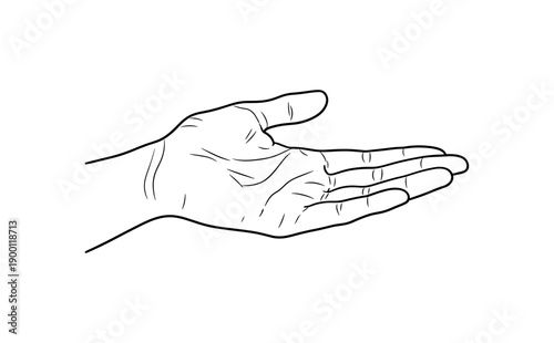 Open hand gesture in black and white outline style
