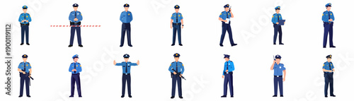 Flat Illustration Policeman Character with Different Poses and Actions Icon Set