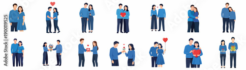 Minimalist Flat Couple Celebration and Romance Gesture Illustration Icon Set