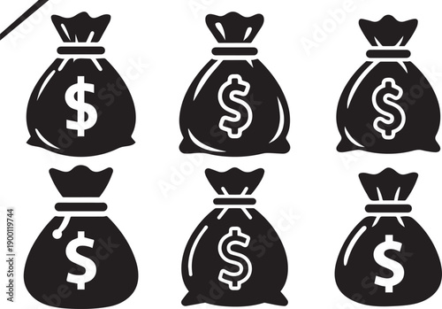 money bag icons set