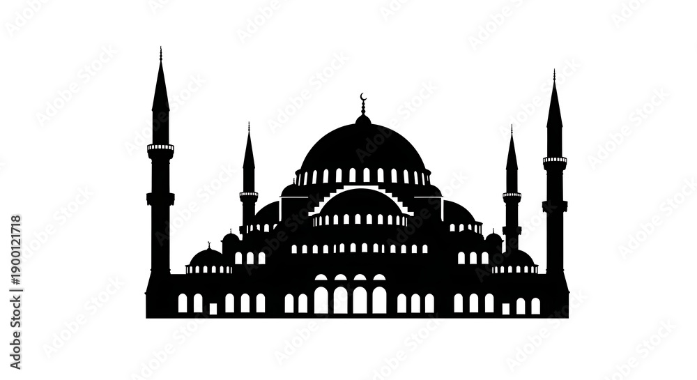 Fototapeta premium Mosque silhouette cut out isolated on white background with shadow. AI GENERATED. 