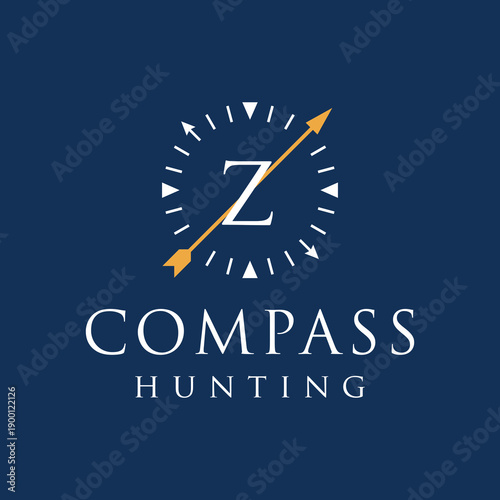 Initial letter Z compass sun clock hunting logo design 