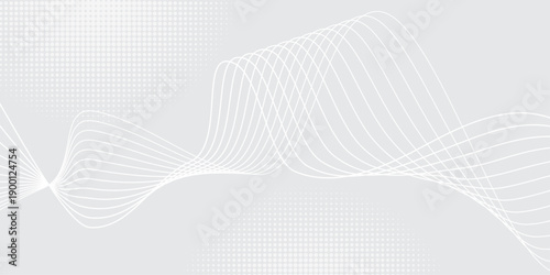 White minimalist background with intersecting organic wave lines and halftone dot patterns.