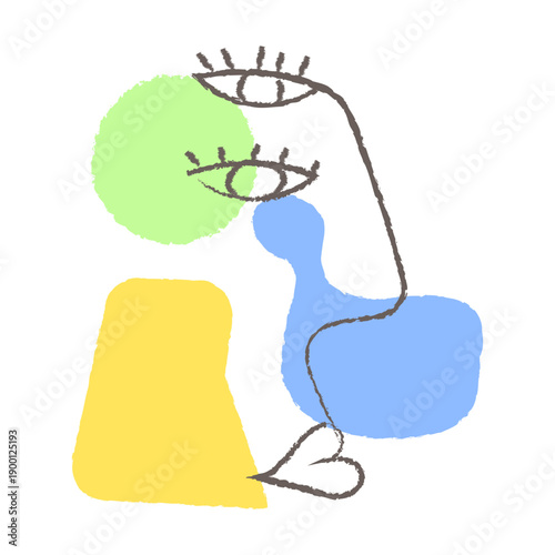 Pastel Color Shapes and Line Art Abstract Face Sketch