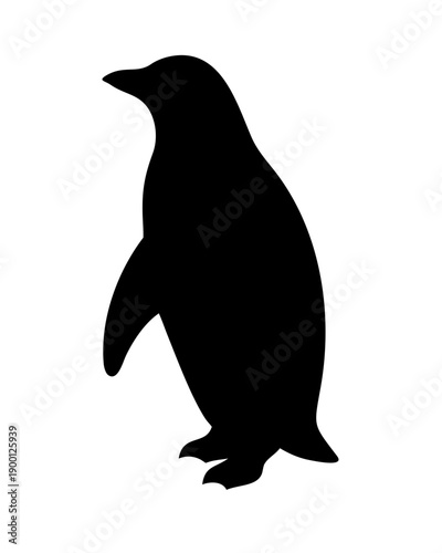 Black silhouette of a penguin isolated on a white background