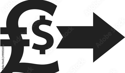 Minimalist Black and White Icon Design Symbolizing Currency Exchange Between British Pound Sterling and US Dollar