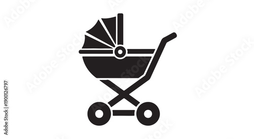 black baby stroller or pram icon, vector, for logo or infographic, Isolated, png isolated on White Background