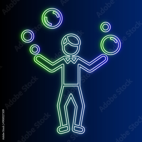 Neon Juggler With Bubbles