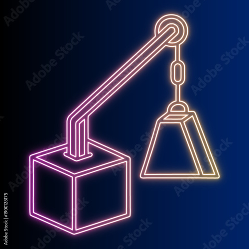 Neon Pendulum Clock Mechanism Isolated Vector Illustration. Timekeeping, Chronometry, Horology, Precision, and Antique Clockwork Design.
