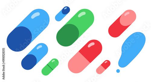 Colorful pills and capsules in various sizes and hues.