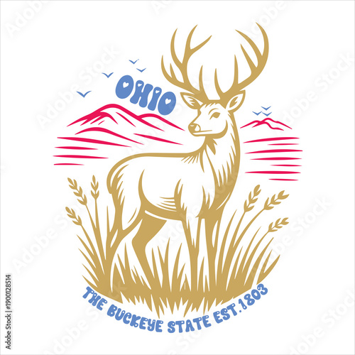 Ohio Deer State Emblem Illustration