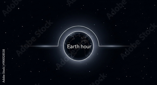 Glowing earth hour logo on dark starry background with white lines