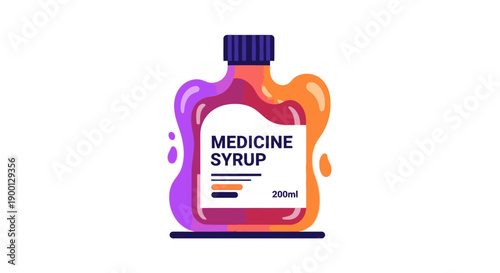 Colorful Medicine Syrup Bottle Illustration with Label.