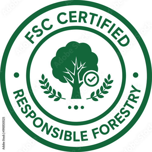 FSC Certified Responsible Forestry Badge Vector, Sustainable Wood Eco Label, Green Certification Icon