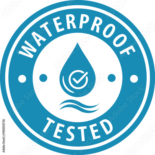 Waterproof Tested Badge Icon – Certified Water Resistant Quality Seal for Product Packaging and Marketing