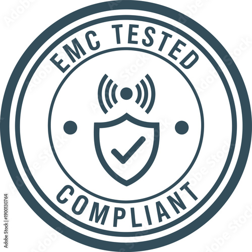 EMC Tested Compliant Badge Icon – Electromagnetic Compatibility Certification Seal Vector