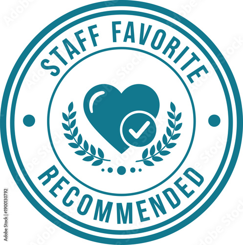 Staff Favorite Recommended Badge Icon – Blue Heart Approval Stamp for Quality Endorsement and Recognition