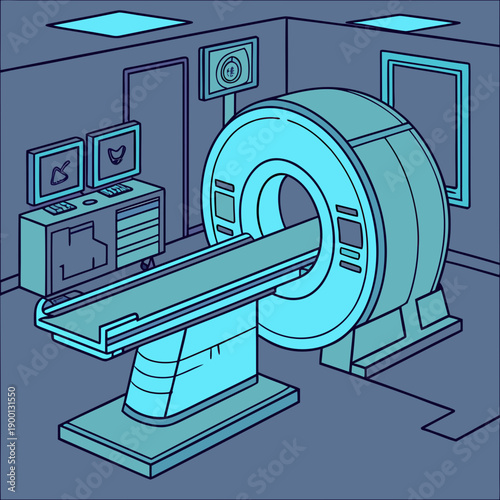 Futuristic AI medical technology scanner with glowing interface, symbolizing advanced healthcare diagnostics and patient care.