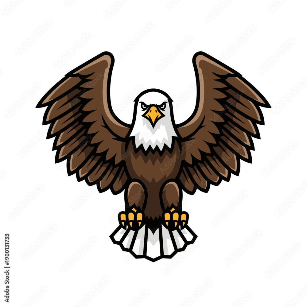 Fototapeta premium Illustration of a majestic bald eagle with outstretched wings and sharp talons viewed from the front