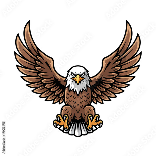 Majestic Bald Eagle Soaring with Wings Spread Wide Illustration