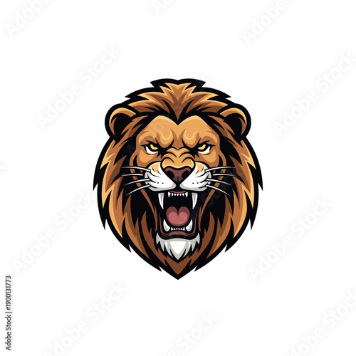 Fierce Lion Head Illustration with Open Mouth and Sharp Teeth, Representing Strength and Courage, Vector Graphic