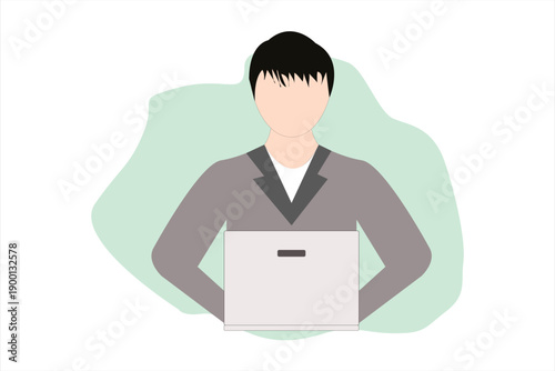 Man Working on Laptop. Digital Workplace Illustration Art.