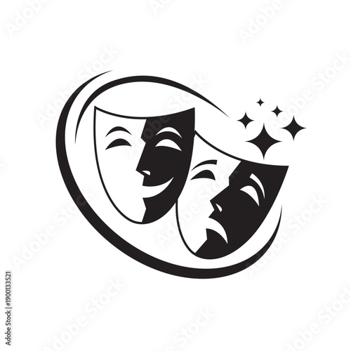 icon of comedy and tragedy theatrical masks isolated on white background
