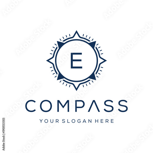 Initial letter E compass earth adventure GPS navigation logo design vector template