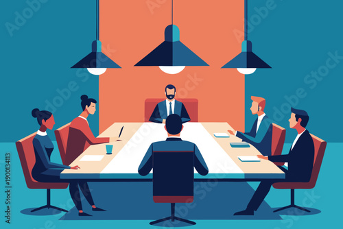 A diverse group of professionals engaged in a serious business meeting.