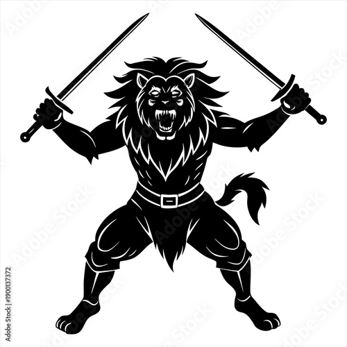 Warrior Tiger Silhouette Vector Art Illustration