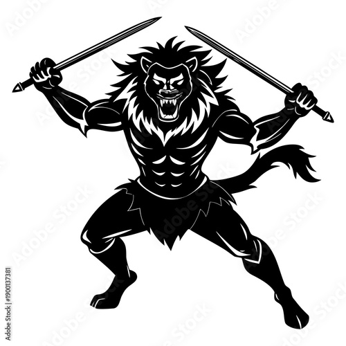 Warrior Tiger Silhouette Vector Art Illustration