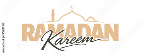 Minimalist Ramadan Kareem logo with mosque dome silhouette and elegant script calligraphy, fully editable and scalable