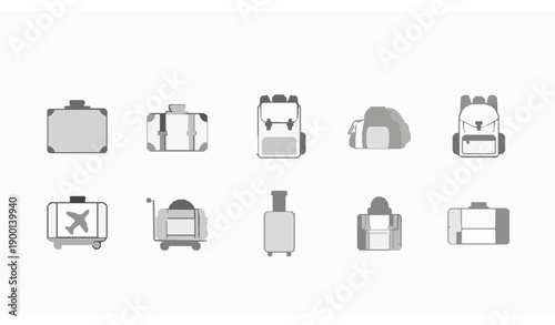 Outline Travel Luggage Icons Set Suitcases Backpacks and Travel Bags Line Vector Symbols