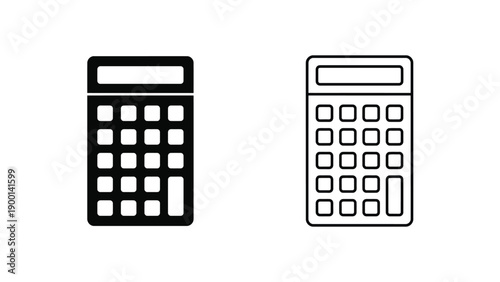 Calculator Icons Black and White Line Art