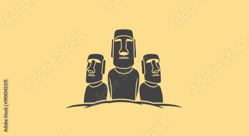 Moai Statues Easter Island Silhouettes, Light Yellow Background