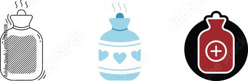 Warmth and Relief: A collection of various hot water bottle, a simple yet effective tool to soothe aches and pains.