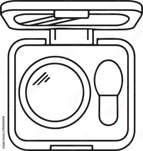 Vector makeup compact with brush, black outline, isolated on transparent background,for beauty or cosmetics mockup