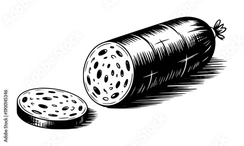 Black and White Sliced Sausage and Whole Sausage meat food