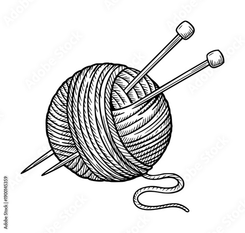 Black and White of a Ball of Yarn with Knitting Needles craft