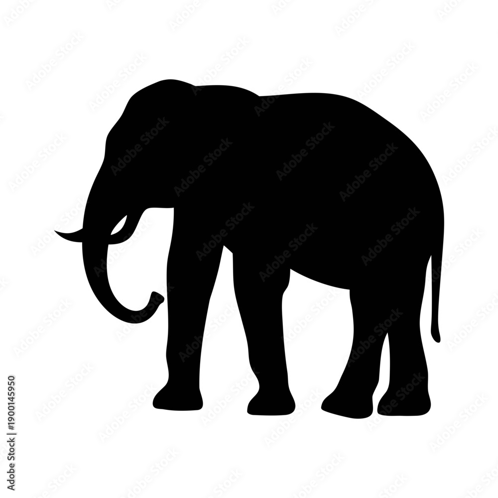 Fototapeta premium A black silhouette of an elephant standing on a white background