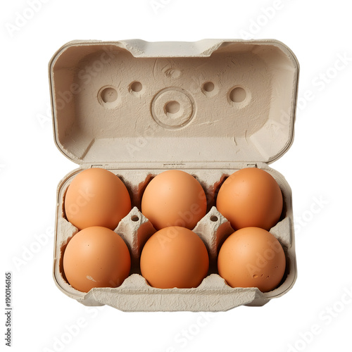 Open Recycled Cardboard Egg Carton with Brown Eggs Isolated on Transparent PNG Background