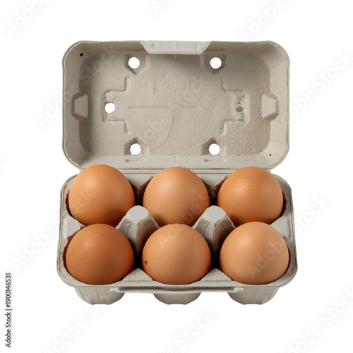 Open Recycled Cardboard Egg Carton with Brown Eggs Isolated on Transparent PNG Background