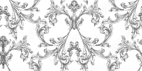 Pattern of flowers and leaves with elements of Gothic ornament on a transparent background in vintage style	

