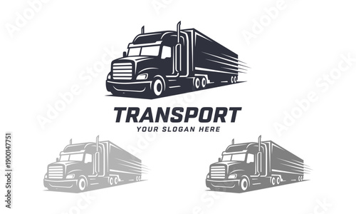 A fleet of semi-trucks with varying tones for logistics and transportation services