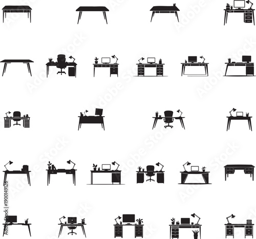 Desk silhouette isolated with white background