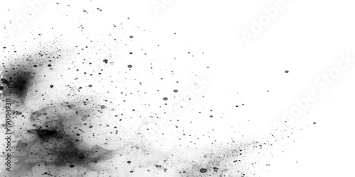 An abstract black and white grunge background featuring a wet glass window texture with ink splashes and rain drops for a dirty textured design