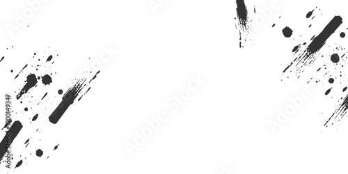 Vintage black ink splat background featuring a grunge paint texture with liquid splatter droplets and an artistic vector border frame on dirty paper illustration