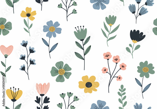 Modern pastel floral seamless surface pattern illustration